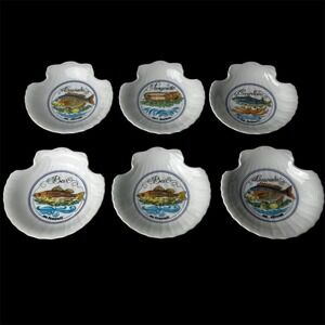 Vintage Concha French Seafood Bone Dishes Set 6 Shell Fish Plates Jacques